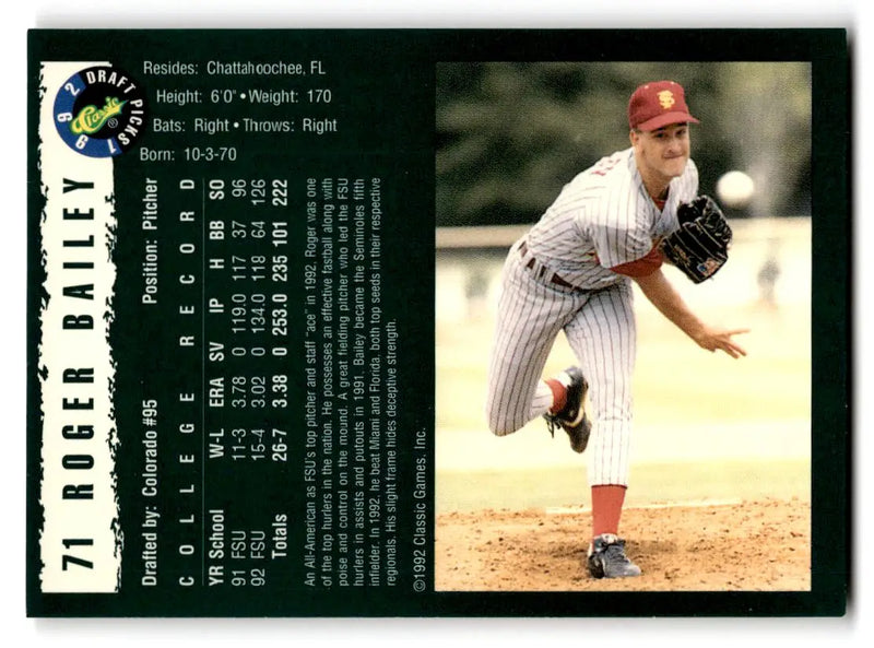 1992 Classic Draft Picks #71 Roger Bailey - Baseball Card Single