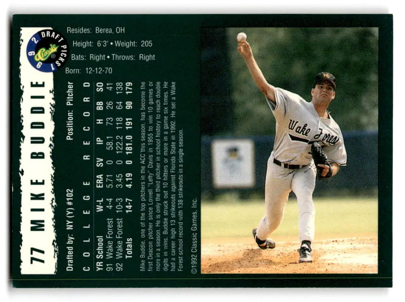 1992 Classic Draft Picks #77 Mike Buddie - Baseball Card Single