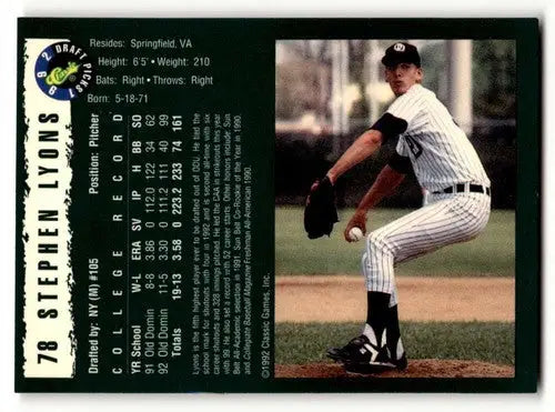 1992 Classic Draft Picks #78 Stephen Lyons New York Mets Baseball Ca ID:59652 - Baseball Card Single