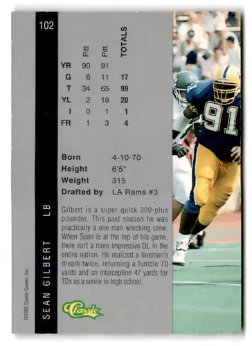Original gloss 1992 Classic Four Sport Sean Gilbert football card NM Near Mint Rams