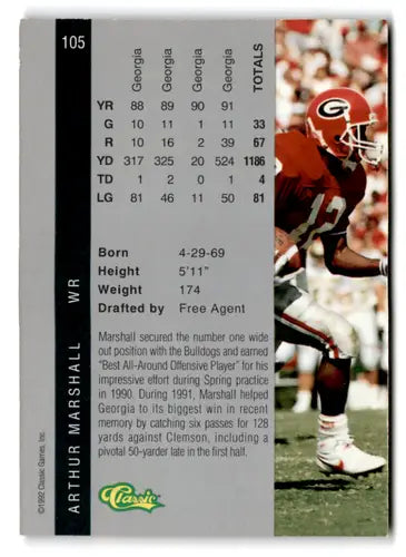 1992 Classic Four Sport #105 Arthur Marshall NM Near Mint ID:74419 - Football Card Single