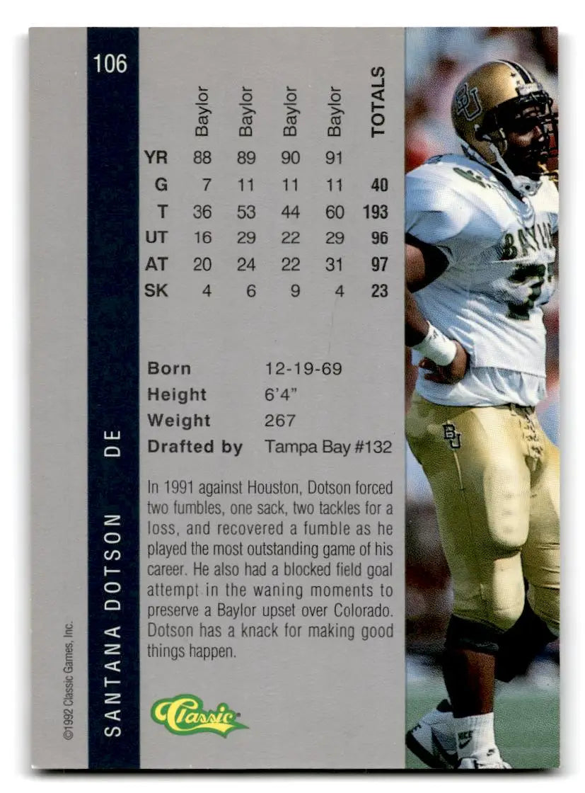 1992 Classic Four Sport #106 Santana Dotson - Football Card Single