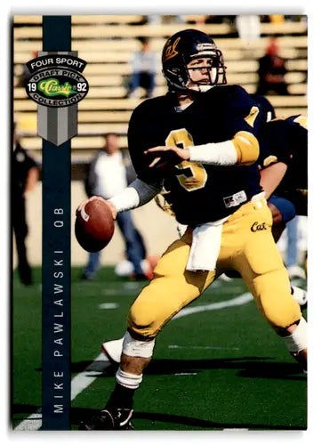 Original gloss football trading card from 1992 Classic Four Sport series featuring Mike Pawlawski