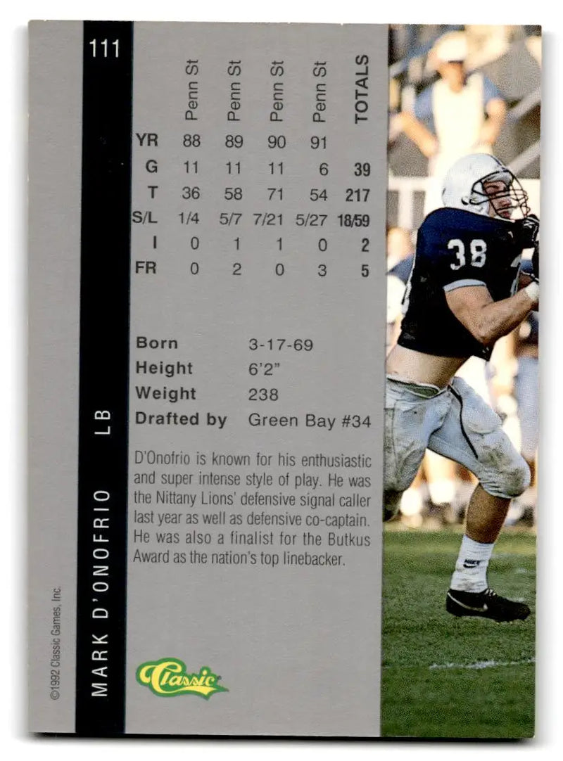 1992 Classic Four Sport #111 Mark D’Onofrio - Football Card Single