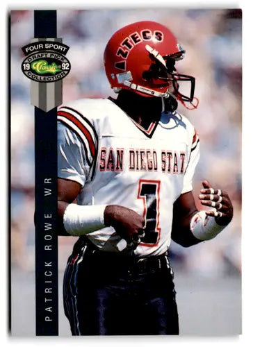 Original gloss football trading card from 1992 Classic Four Sport featuring Patrick Rowe