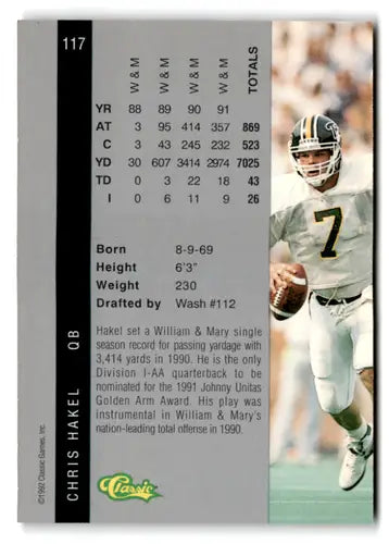 Original gloss 1992 Classic Four Sport Chris Hakel football card near mint Redskins