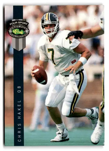 Original gloss 1992 Classic Four Sport Chris Hakel football card showcasing Redskins