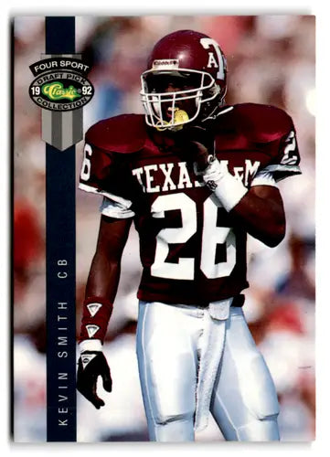 Original gloss Football trading card from 1992 Classic Four Sport featuring Kevin Smith Cowboys