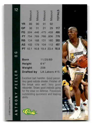 Anthony Peeler basketball card from 1992 Classic Four Sport collection featuring Lakers