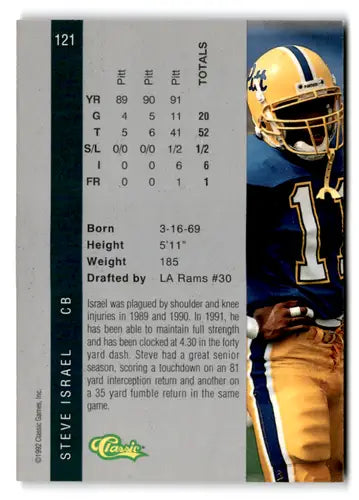 Original gloss of Steve Israel football card from 1992 Classic Four Sport collection