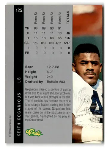 Original gloss 1992 Classic Four Sport Keith Goganious football card NM Near Mint