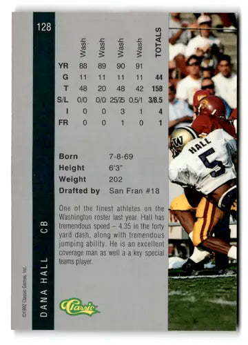 Dana Hall football card from 1992 Classic Four Sport collection in near mint condition