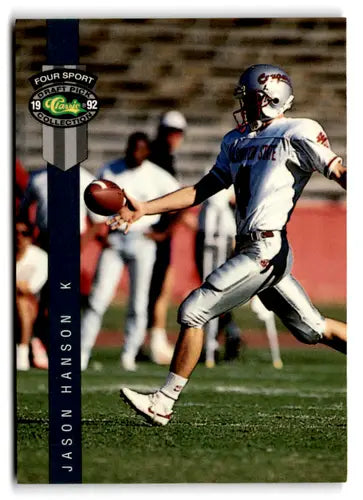 Football trading card from the 1992 Classic Four Sport series featuring Jason Hanson