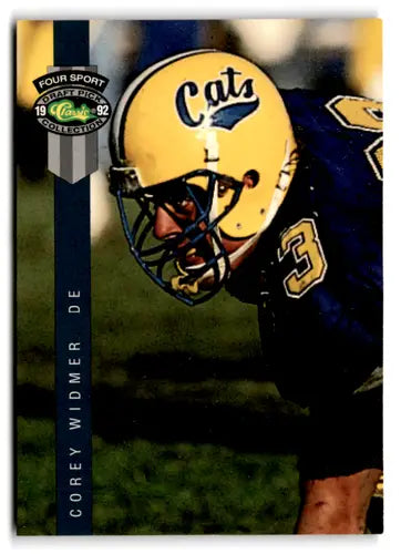 Football trading card from the 1992 Classic Four Sport series featuring Corey Widmer