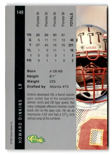 Original gloss Football card from 1992 Classic Four Sport featuring Howard Dinkins NM Near Mint