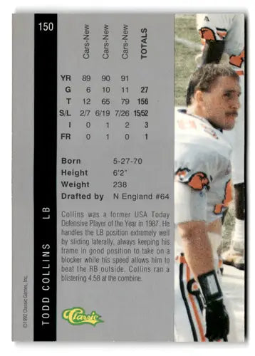 Classic Four Sport Todd Collins football card from 1992 in near mint condition