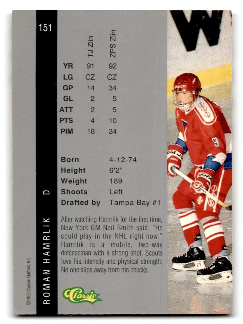 1992 Classic Four Sport #151 Roman Hamrlik - Hockey Card Single