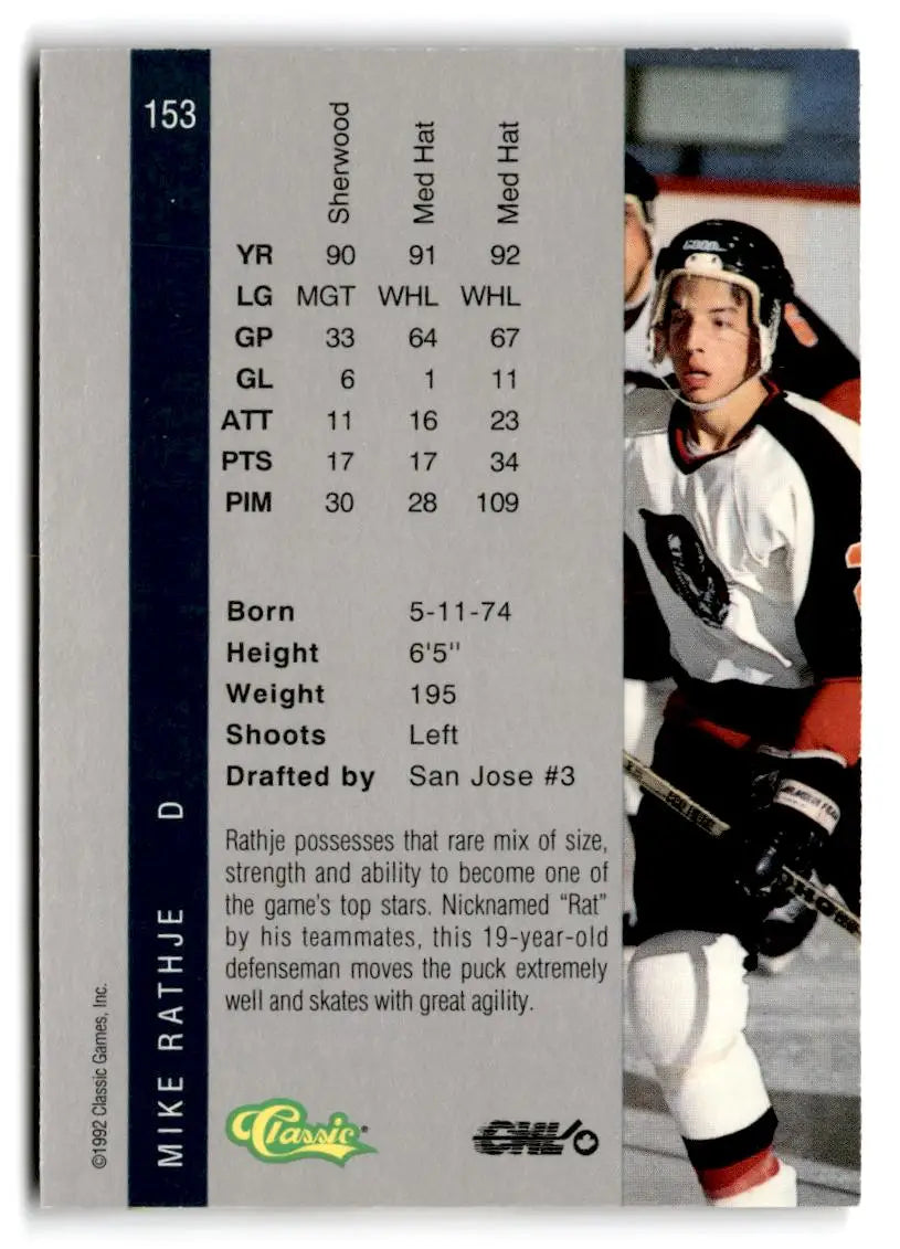 1992 Classic Four Sport #153 Mike Rathje - Hockey Card Single