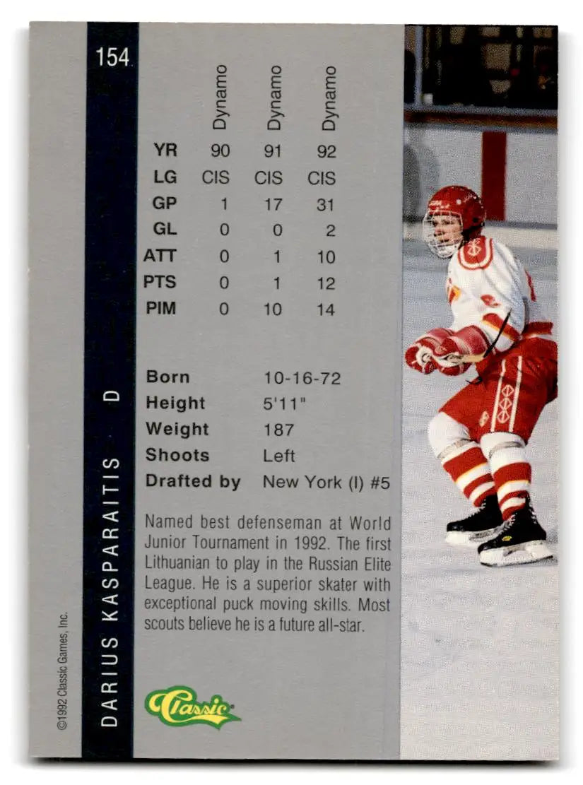1992 Classic Four Sport #154 Darius Kasparaitis - Hockey Card Single