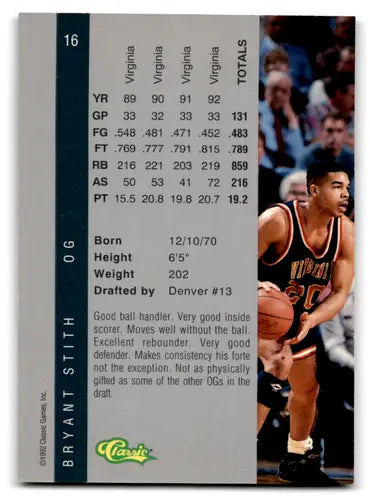 1992 Classic Four Sport #16 Bryant Stith EX/NM ID:67886 - Basketball Card Single