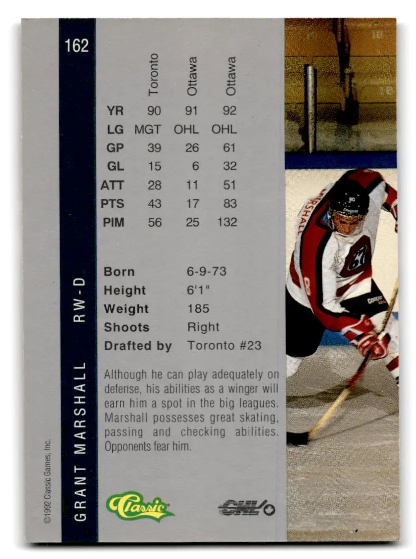 1992 Classic Four Sport #162 Grant Marshall - Hockey Card Single