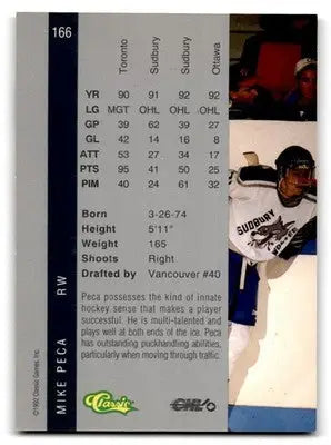 1992 Classic Four Sport #166 Mike Peca - Hockey Card Single