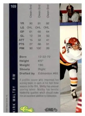 1992 Classic Four Sport #169 Kirk Maltby - Hockey Card Single