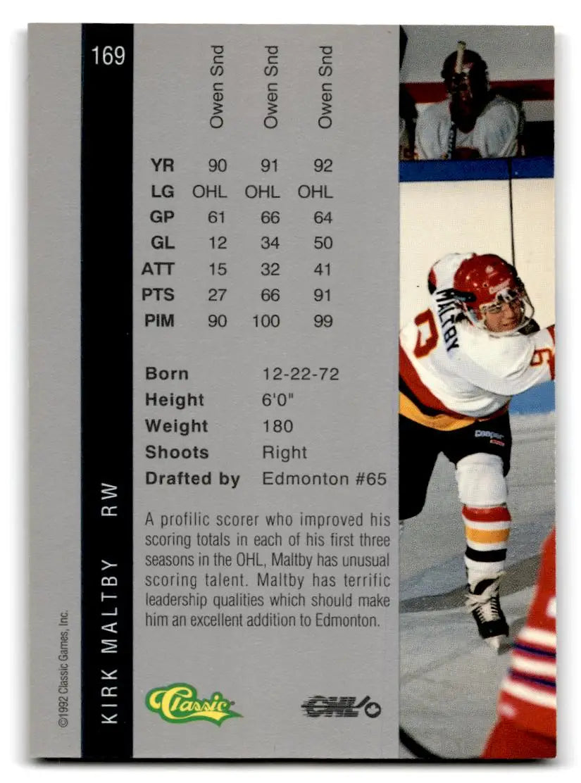 1992 Classic Four Sport #169 Kirk Maltby - Hockey Card Single