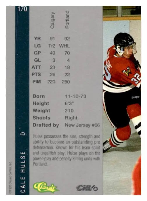 1992 Classic Four Sport #170 Cale Hulse - Hockey Card Single