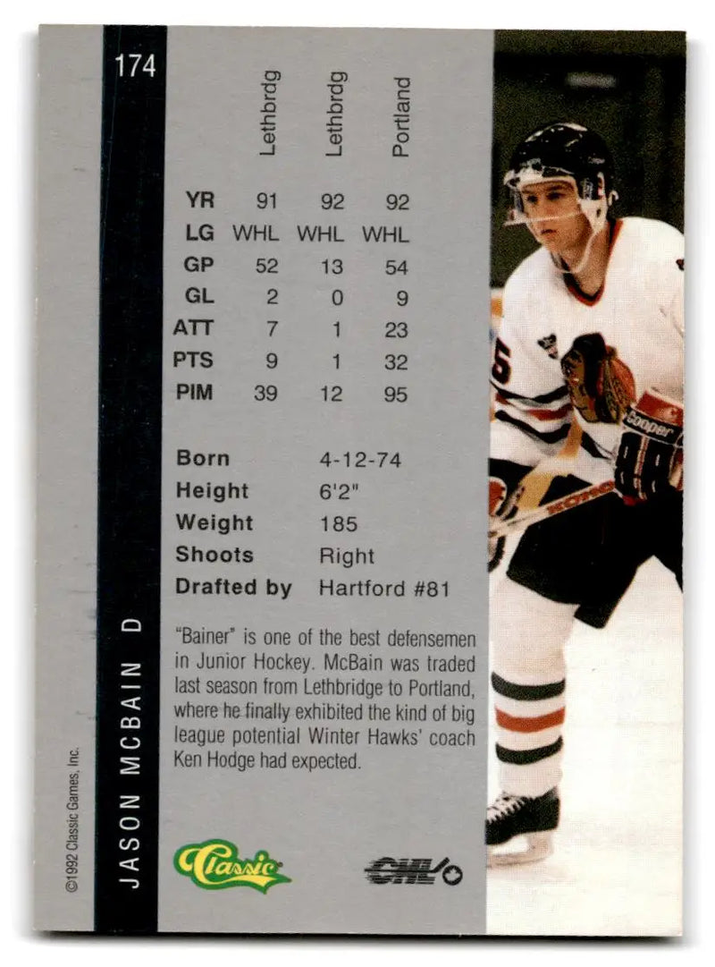 1992 Classic Four Sport #174 Jason McBain - Hockey Card Single