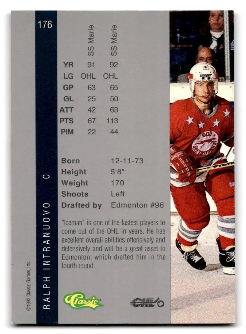Ralph Intranuovo hockey card from 1992 Classic Four Sport #176 collectible set