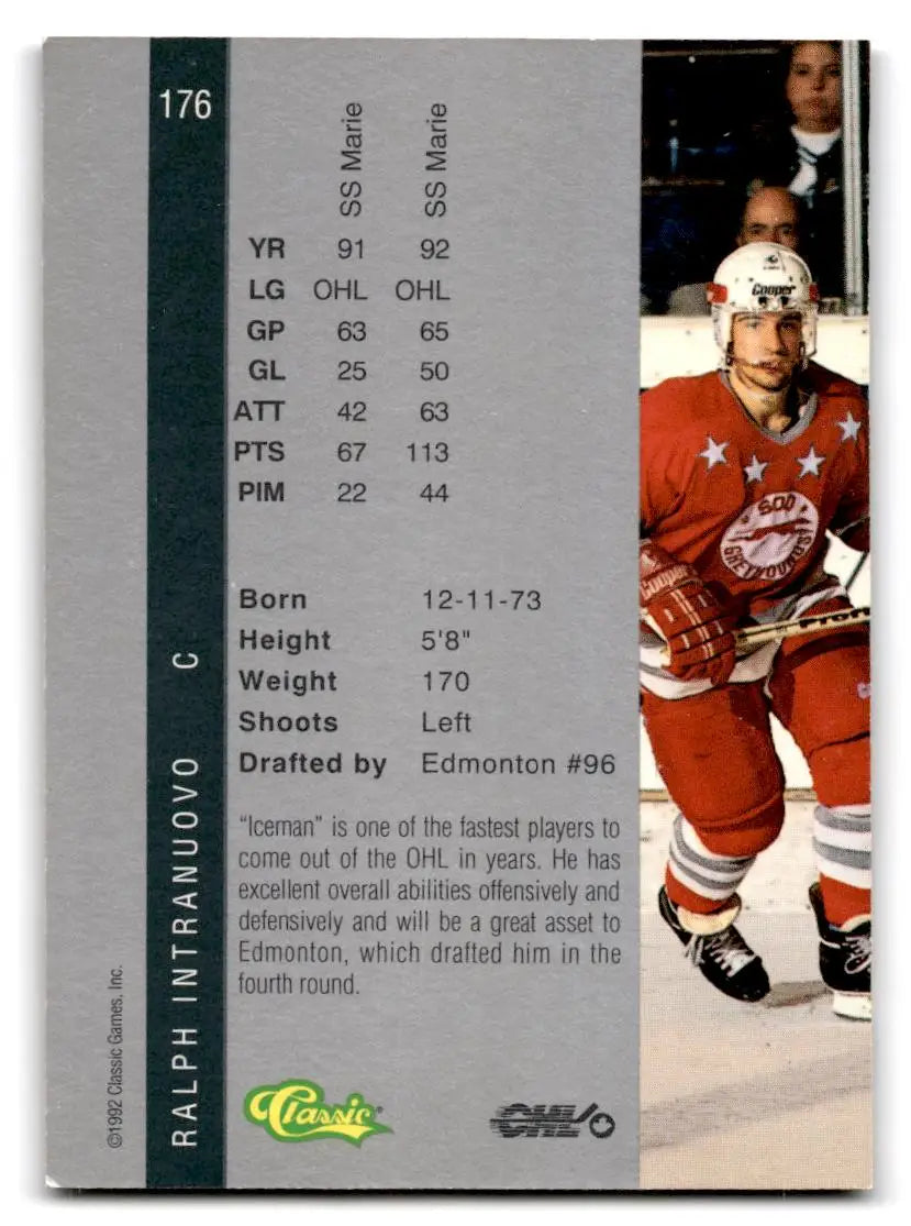 1992 Classic Four Sport #176 Ralph Intranuovo - Hockey Card Single