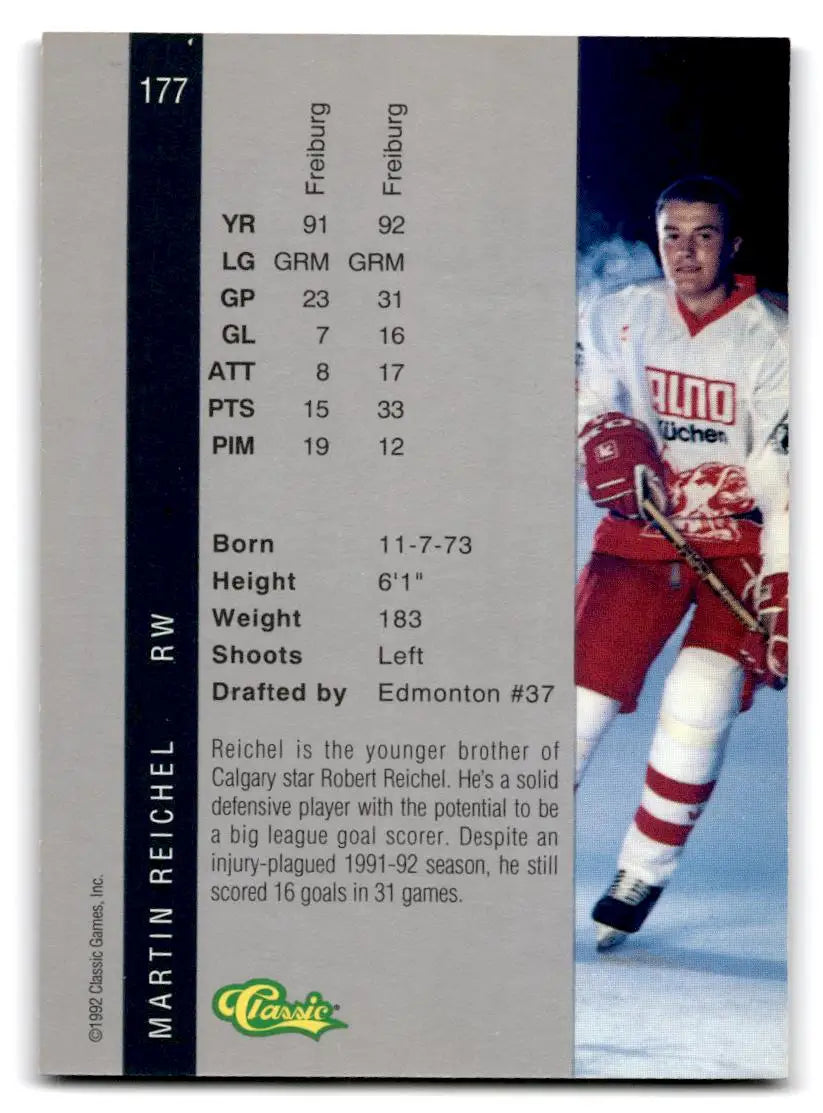1992 Classic Four Sport #177 Martin Reichel - Hockey Card Single