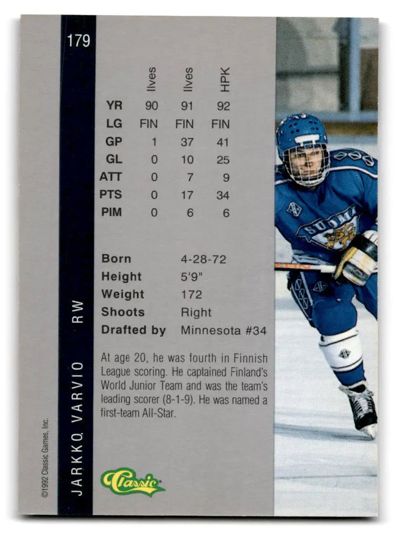 1992 Classic Four Sport #179 Jarkko Varvio - Hockey Card Single