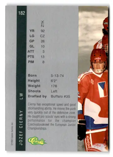 Original gloss Jozef Cierny hockey card from 1992 Classic Four Sport collection