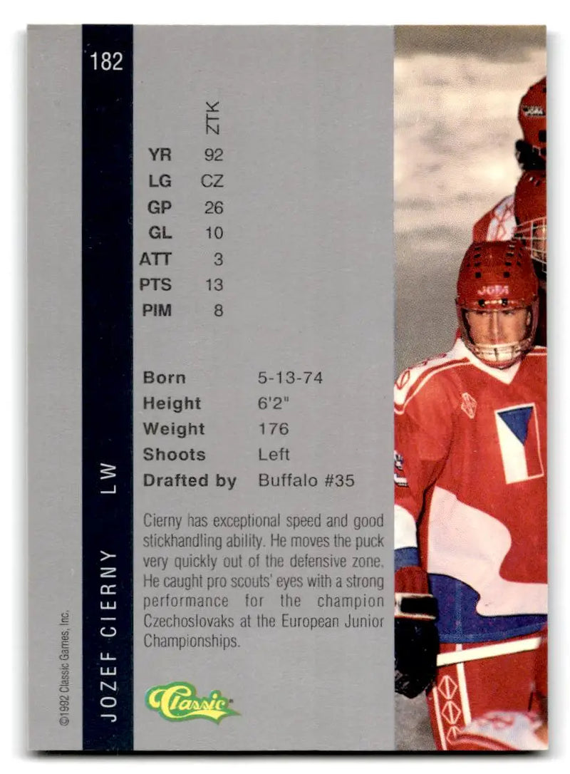 1992 Classic Four Sport #182 Jozef Cierny - Hockey Card Single