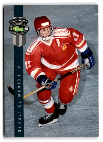 Original gloss hockey player trading card from Classic Four Sport series featuring Sergei Klimovich