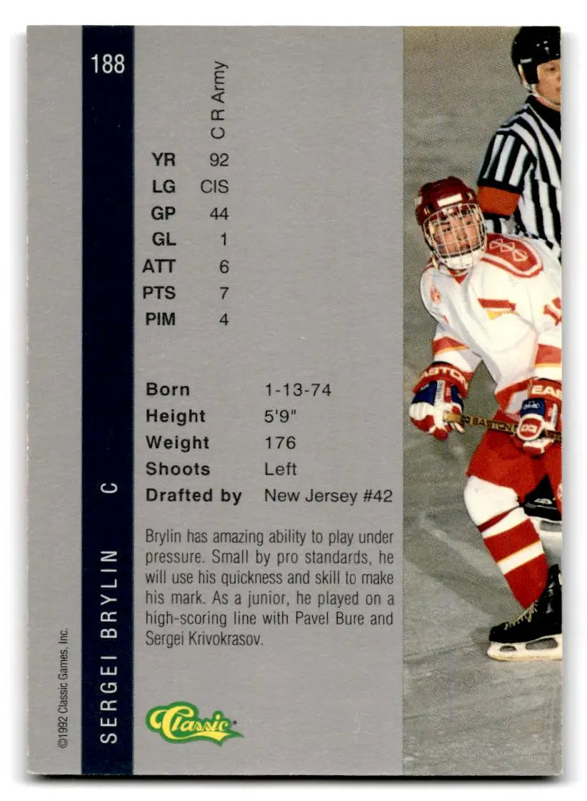 1992 Classic Four Sport #188 Sergei Brylin - Hockey Card Single