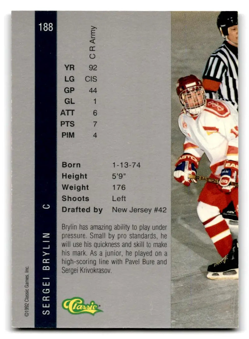 1992 Classic Four Sport #188 Sergei Brylin - Hockey Card Single