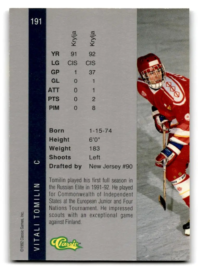 1992 Classic Four Sport #191 Vitali Tomilin - Hockey Card Single