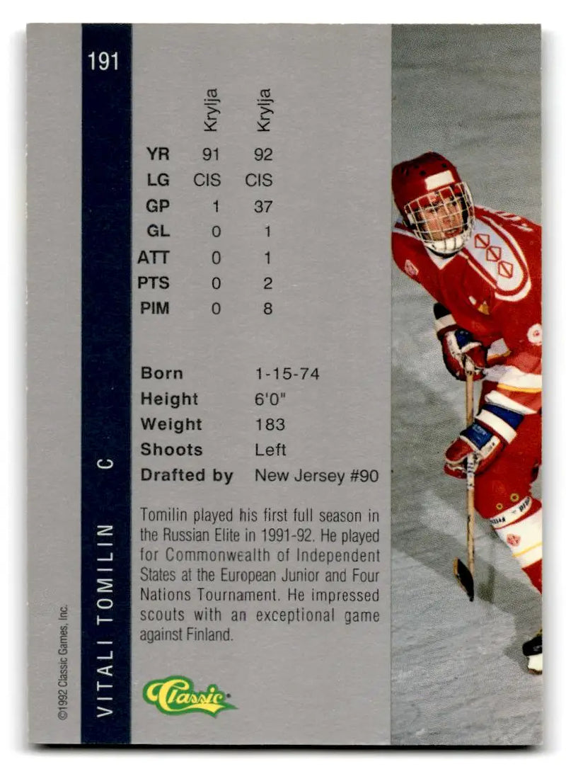1992 Classic Four Sport #191 Vitali Tomilin - Hockey Card Single