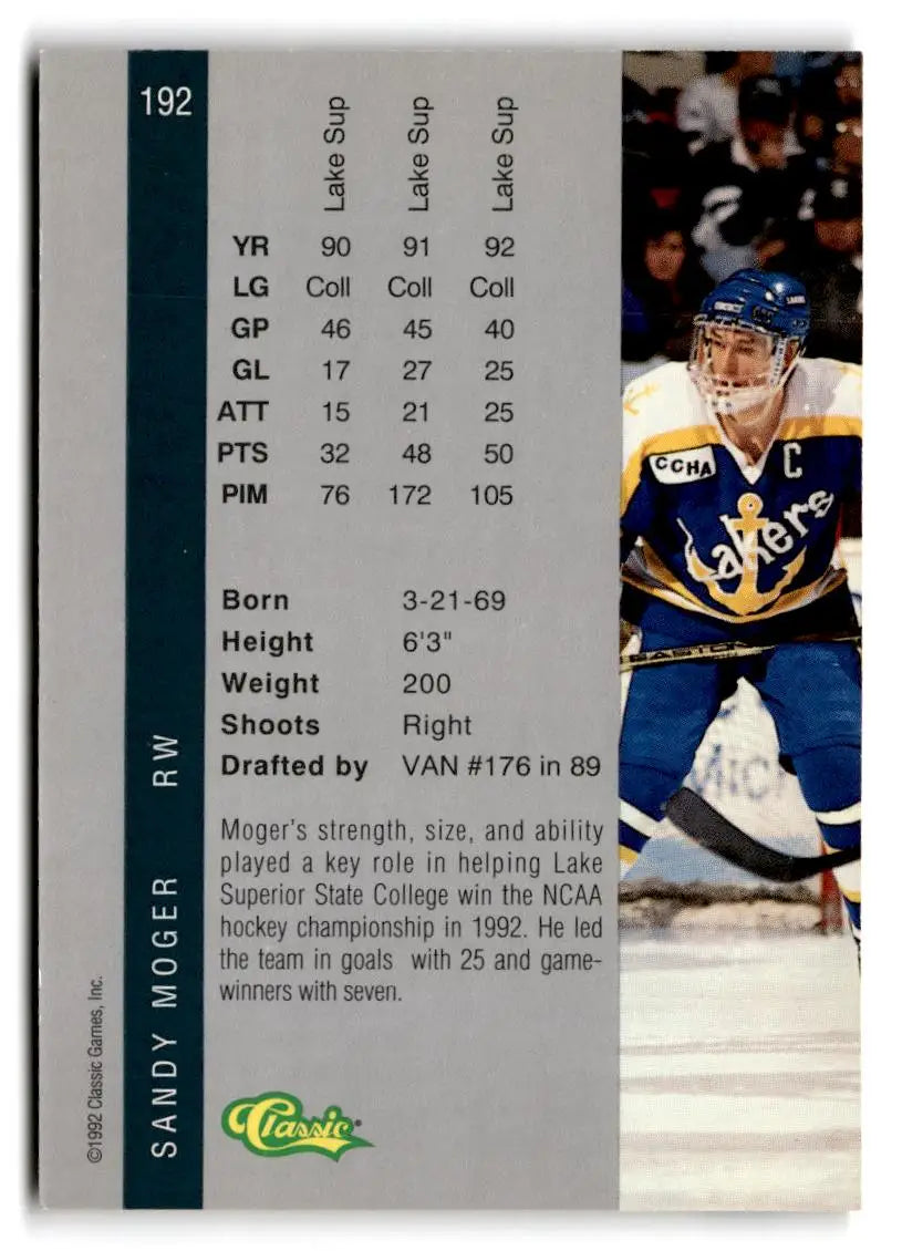 1992 Classic Four Sport #192 Sandy Moger - Hockey Card Single