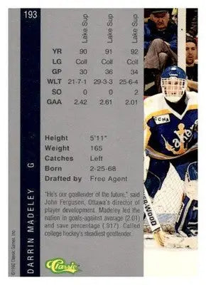 1992 Classic Four Sport #193 Darrin Madeley - Hockey Card Single