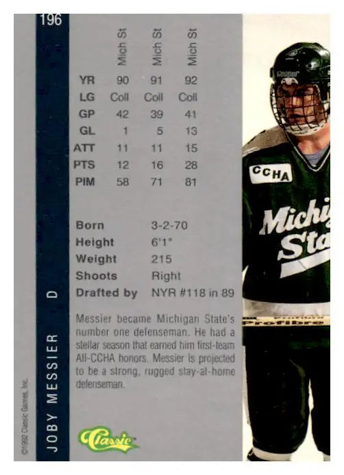 1992 Classic Four Sport #196 Joby Messier - Hockey Card Single