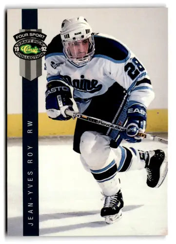 Original gloss hockey trading card from 1992 Classic Four Sport featuring Jean-Yves Roy