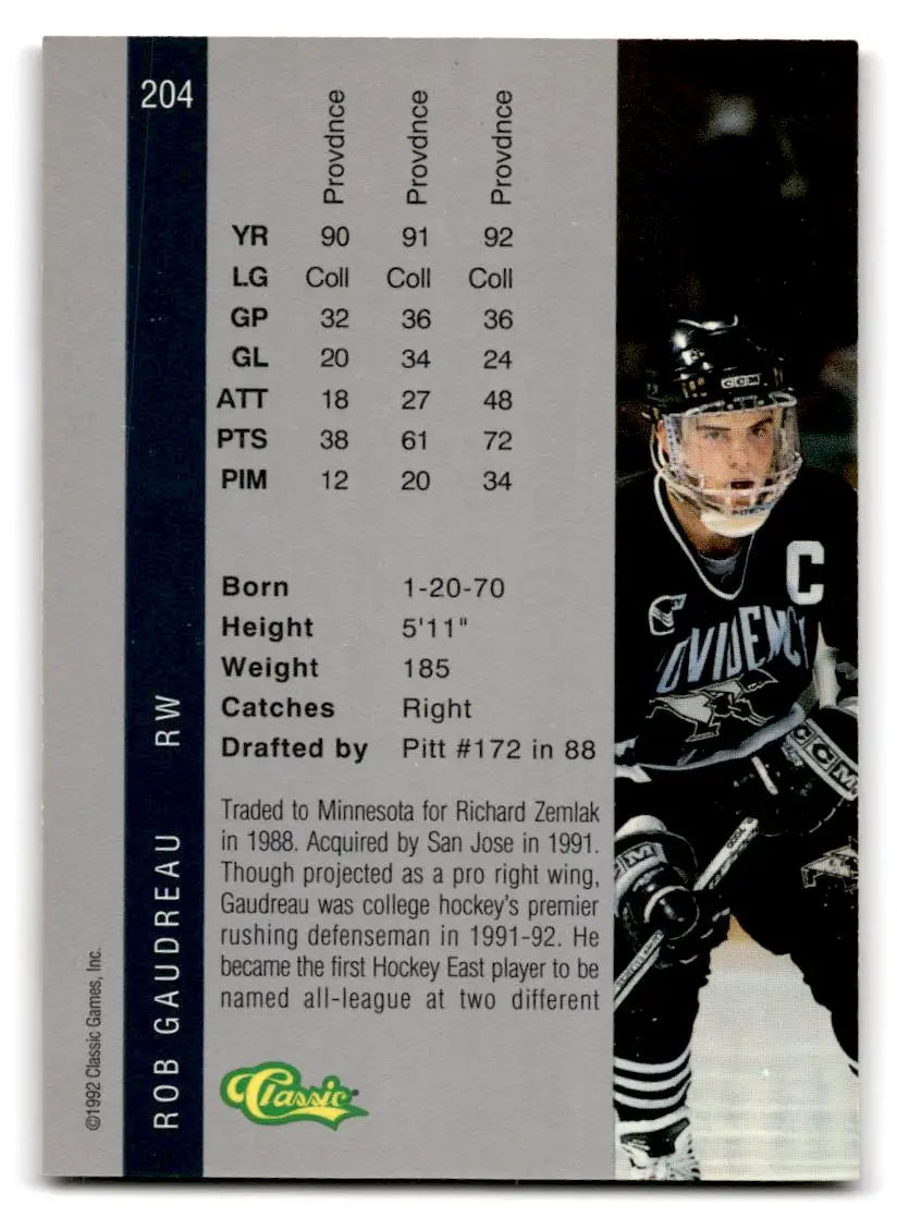 1992 Classic Four Sport #204 Rob Gaudreau - Hockey Card Single