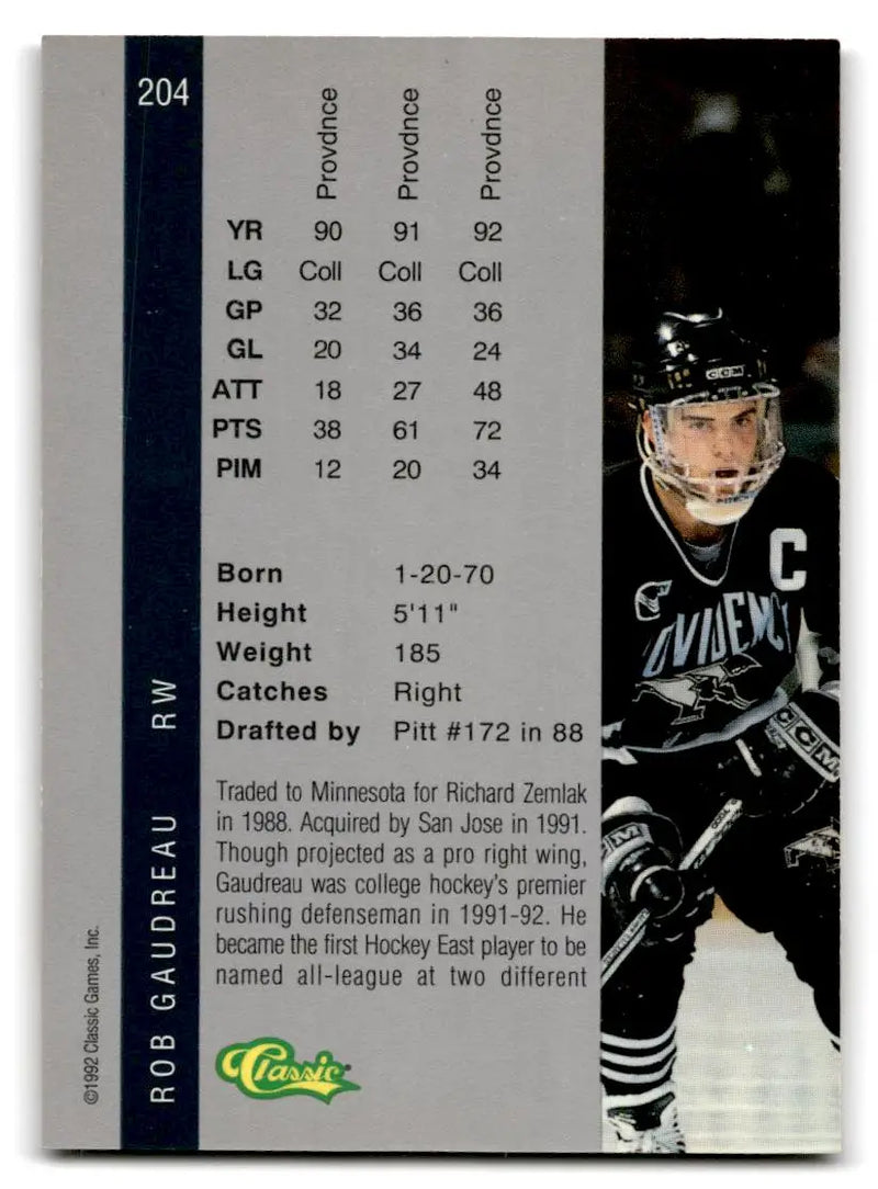 1992 Classic Four Sport #204 Rob Gaudreau - Hockey Card Single