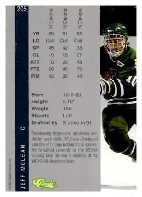 Hockey card of Jeff McLean from 1992 Classic Four Sport #205 collectible set