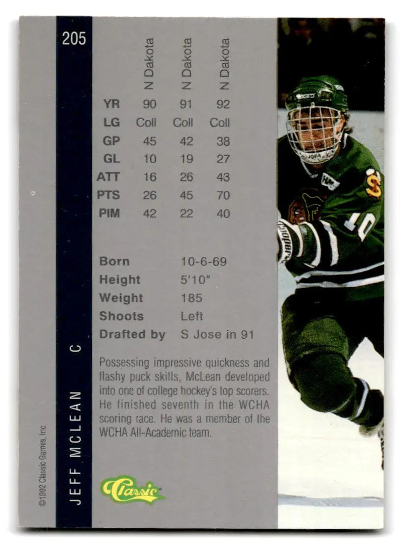Hockey card of Jeff McLean from 1992 Classic Four Sport #205 collectible set
