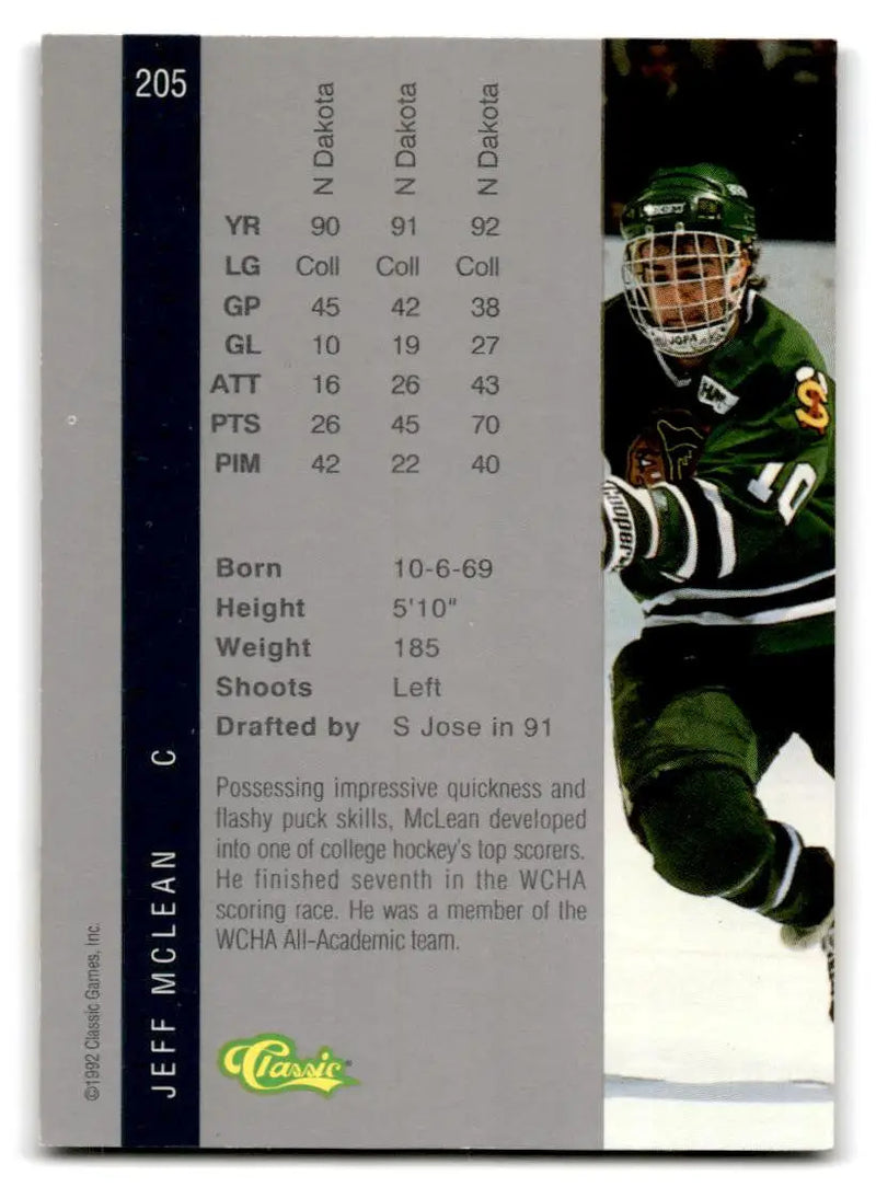 Hockey card of Jeff McLean from 1992 Classic Four Sport #205 collectible set